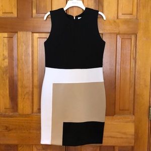 Black tan white geo dress